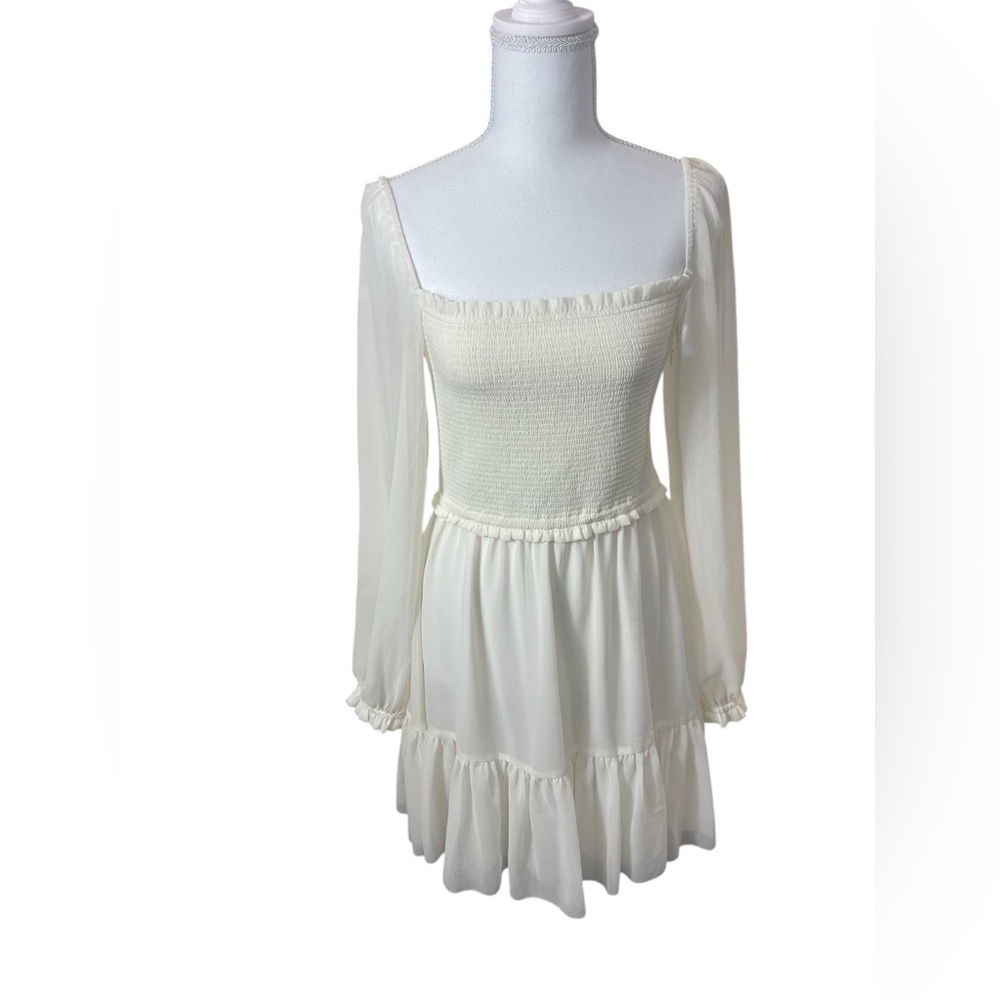 Aritzia Wilfred Tempest Smocked Chiffon Mini Dress MEDIUM milkmaid Cottagecore - Picture 9 of 12